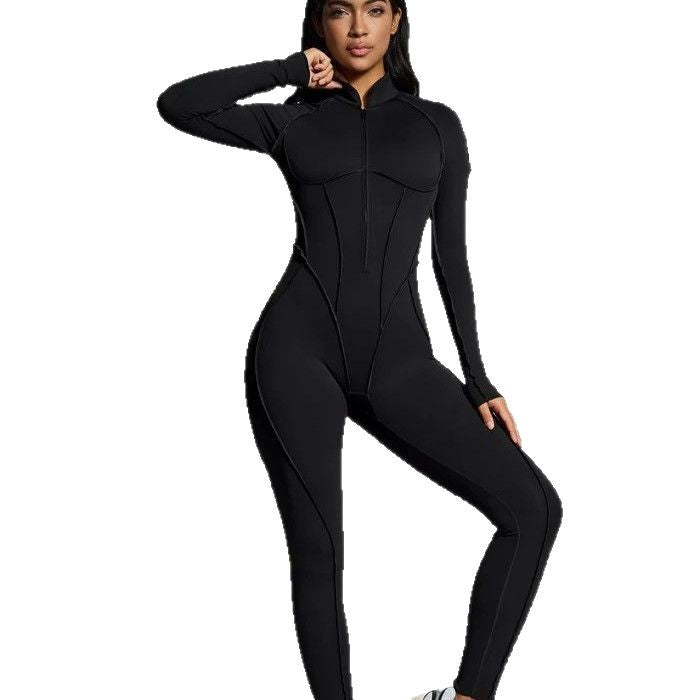 Yoga sports jumpsuit long sleeve zipper fitness suit for women