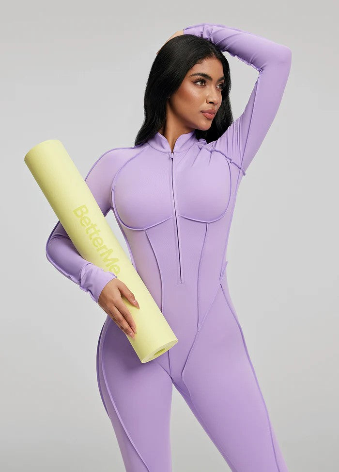 Yoga sports jumpsuit long sleeve zipper fitness suit for women