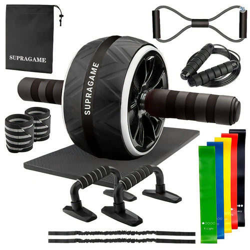 Ab Wheel 7-Piece Set ? Indoor Fitness Equipment, Jump Rope, Push-Up Stand