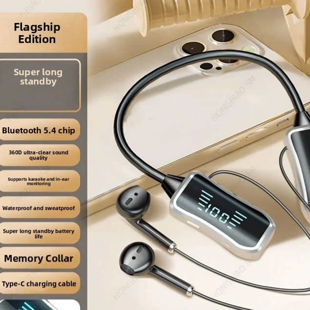 Wireless Bluetooth Neckband Earphones with Digital Display