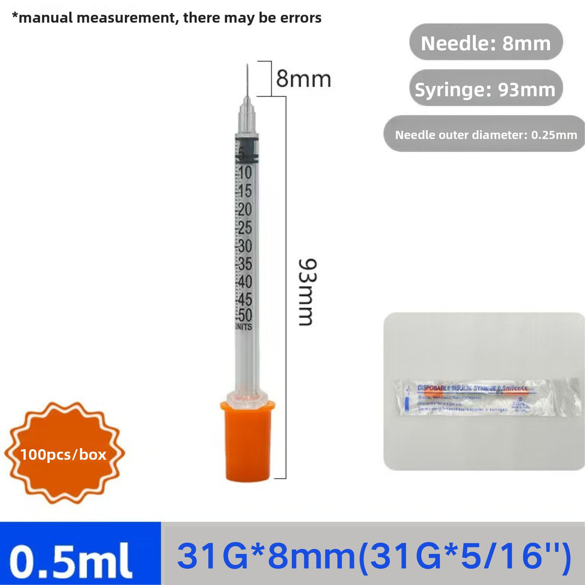 Disposable Insulin Syringe 1ml 31G 6mm with Needle