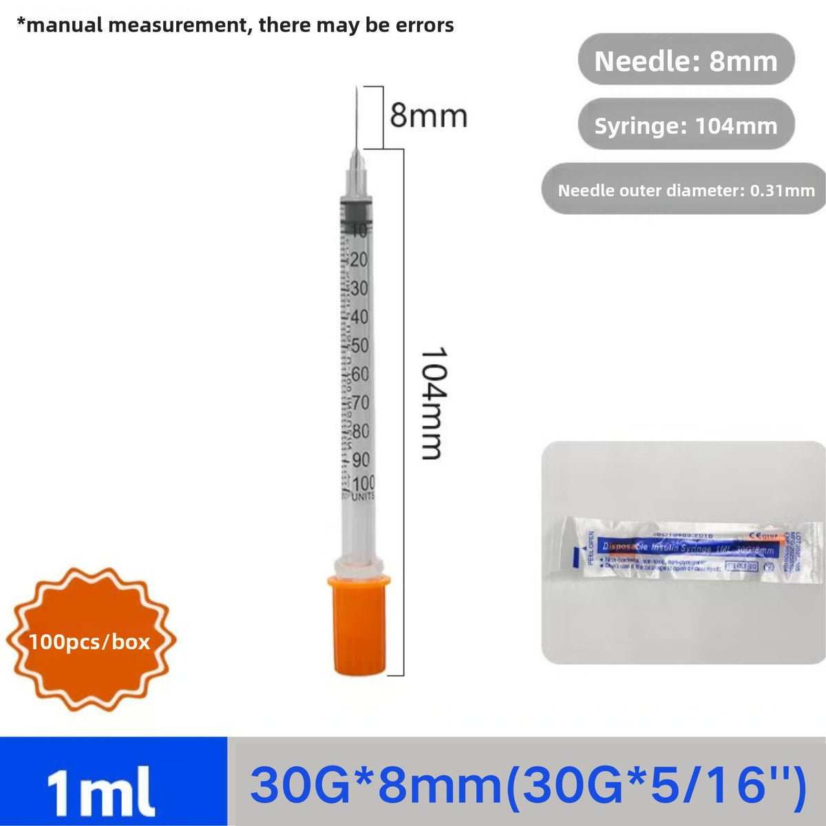 Disposable Insulin Syringe 1ml 31G 6mm with Needle
